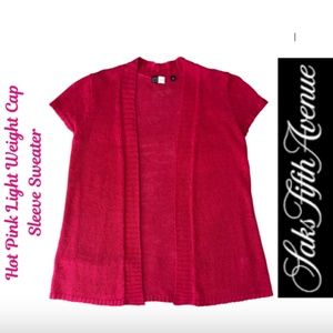 Saks Fifth Avenue Hot Pink Light Weight Sweater With Cap Sleeve